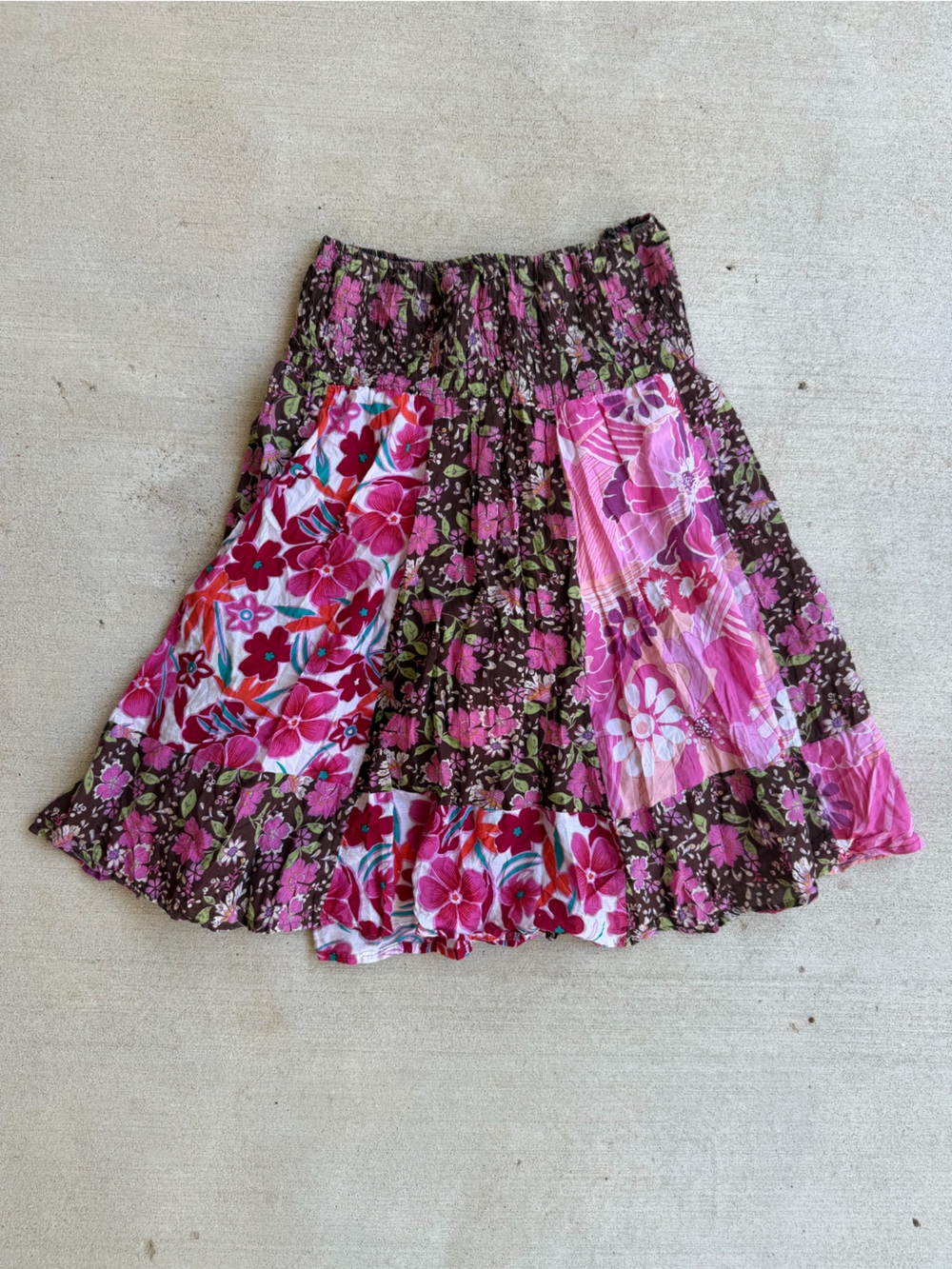 Vintage Y2K Raviya Pink Floral Patchwork Midi Skirt